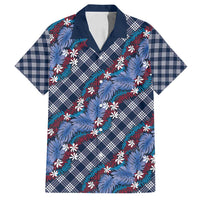 Polynesian Monstera Tiare Floral Family Matching Off Shoulder Maxi Dress and Hawaiian Shirt Royal Blue Tropical Plaid LT01 Dad's Shirt - Short Sleeve Blue - Polynesian Pride