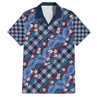 Polynesian Monstera Tiare Floral Family Matching Puletasi and Hawaiian Shirt Royal Blue Tropical Plaid LT01 Dad's Shirt - Short Sleeve Blue - Polynesian Pride