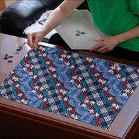 Polynesian Monstera Tiare Floral Puzzle Royal Blue Tropical Plaid LT01 - Polynesian Pride