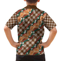 Polynesian Monstera Tiare Floral Family Matching Off Shoulder Maxi Dress and Hawaiian Shirt Chocolate Brown Tropical Plaid LT01 - Polynesian Pride
