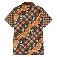 Polynesian Monstera Tiare Floral Family Matching Short Sleeve Bodycon Dress and Hawaiian Shirt Chocolate Brown Tropical Plaid LT01 - Polynesian Pride