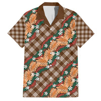 Polynesian Monstera Tiare Floral Family Matching Tank Maxi Dress and Hawaiian Shirt Chocolate Brown Tropical Plaid LT01 Dad's Shirt - Short Sleeve Brown - Polynesian Pride