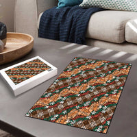 Polynesian Monstera Tiare Floral Puzzle Chocolate Brown Tropical Plaid LT01 - Polynesian Pride