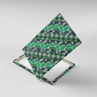 Polynesian Monstera Tiare Floral Canvas Wall Art Forest Green Tropical Plaid - Polynesian Pride