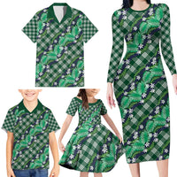 Polynesian Monstera Tiare Floral Family Matching Long Sleeve Bodycon Dress and Hawaiian Shirt Forest Green Tropical Plaid LT01 - Polynesian Pride