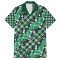 Polynesian Monstera Tiare Floral Family Matching Long Sleeve Bodycon Dress and Hawaiian Shirt Forest Green Tropical Plaid LT01 Dad's Shirt - Short Sleeve Green - Polynesian Pride