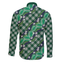 Polynesian Monstera Tiare Floral Family Matching Off The Shoulder Long Sleeve Dress and Hawaiian Shirt Forest Green Tropical Plaid LT01 - Polynesian Pride