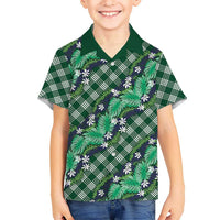 Polynesian Monstera Tiare Floral Hawaiian Shirt Forest Green Tropical Plaid LT01 - Polynesian Pride