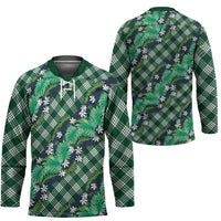 Polynesian Monstera Tiare Floral Hockey Jersey Forest Green Tropical Plaid - Polynesian Pride
