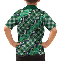 Polynesian Monstera Tiare Floral Kid Hawaiian Shirt Forest Green Tropical Plaid - Polynesian Pride