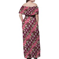 Polynesian Monstera Tiare Floral Family Matching Off Shoulder Maxi Dress and Hawaiian Shirt Fuchsia Tropical Plaid LT01 - Polynesian Pride