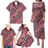 Polynesian Monstera Tiare Floral Family Matching Puletasi and Hawaiian Shirt Fuchsia Tropical Plaid LT01 - Polynesian Pride