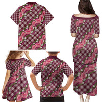 Polynesian Monstera Tiare Floral Family Matching Puletasi and Hawaiian Shirt Fuchsia Tropical Plaid LT01 - Polynesian Pride