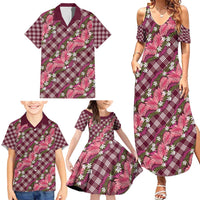 Polynesian Monstera Tiare Floral Family Matching Summer Maxi Dress and Hawaiian Shirt Fuchsia Tropical Plaid LT01 - Polynesian Pride