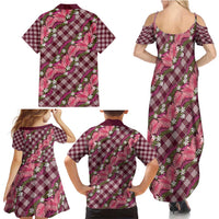 Polynesian Monstera Tiare Floral Family Matching Summer Maxi Dress and Hawaiian Shirt Fuchsia Tropical Plaid LT01 - Polynesian Pride
