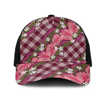 Polynesian Monstera Tiare Floral Mesh Trucker Cap Fuchsia Tropical Plaid - Polynesian Pride
