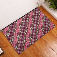 Polynesian Monstera Tiare Floral Rubber Doormat Fuchsia Tropical Plaid - Polynesian Pride