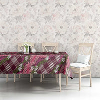 Polynesian Monstera Tiare Floral Tablecloth Fuchsia Tropical Plaid - Polynesian Pride