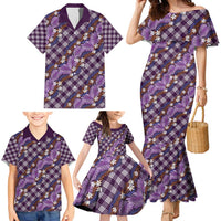 Polynesian Monstera Tiare Floral Family Matching Mermaid Dress and Hawaiian Shirt Lavender Tropical Plaid LT01 - Polynesian Pride