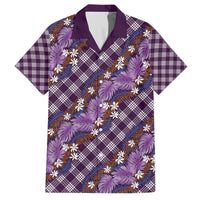 Polynesian Monstera Tiare Floral Family Matching Off The Shoulder Long Sleeve Dress and Hawaiian Shirt Lavender Tropical Plaid LT01 Dad's Shirt - Short Sleeve Purple - Polynesian Pride