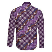 Polynesian Monstera Tiare Floral Family Matching Off The Shoulder Long Sleeve Dress and Hawaiian Shirt Lavender Tropical Plaid LT01 - Polynesian Pride