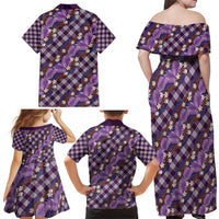 Polynesian Monstera Tiare Floral Family Matching Off Shoulder Maxi Dress and Hawaiian Shirt Lavender Tropical Plaid LT01 - Polynesian Pride