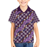 Polynesian Monstera Tiare Floral Family Matching Short Sleeve Bodycon Dress and Hawaiian Shirt Lavender Tropical Plaid LT01 Son's Shirt Purple - Polynesian Pride