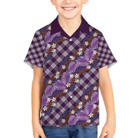 Polynesian Monstera Tiare Floral Family Matching Tank Maxi Dress and Hawaiian Shirt Lavender Tropical Plaid LT01 Son's Shirt Purple - Polynesian Pride