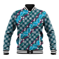 Polynesian Monstera Tiare Floral Baseball Jacket Dark Teal Tropical Plaid LT01 Unisex Teal - Polynesian Pride
