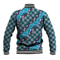 Polynesian Monstera Tiare Floral Baseball Jacket Dark Teal Tropical Plaid LT01 - Polynesian Pride