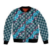 Polynesian Monstera Tiare Floral Bomber Jacket Dark Teal Tropical Plaid LT01 Unisex Teal - Polynesian Pride