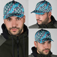 Polynesian Monstera Tiare Floral Classic Cap Dark Teal Tropical Plaid - Polynesian Pride