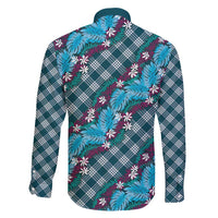 Polynesian Monstera Tiare Floral Family Matching Short Sleeve Bodycon Dress and Hawaiian Shirt Dark Teal Tropical Plaid LT01 - Polynesian Pride