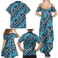 Polynesian Monstera Tiare Floral Family Matching Summer Maxi Dress and Hawaiian Shirt Dark Teal Tropical Plaid LT01 - Polynesian Pride