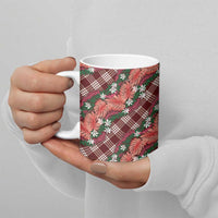 Polynesian Monstera Tiare Floral Ceramic Mug Burgundy Tropical Plaid LT01 - Polynesian Pride