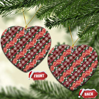 Polynesian Monstera Tiare Floral Ceramic Ornament Burgundy Tropical Plaid - Polynesian Pride
