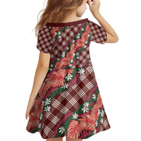 Polynesian Monstera Tiare Floral Family Matching Summer Maxi Dress and Hawaiian Shirt Burgundy Tropical Plaid LT01 - Polynesian Pride