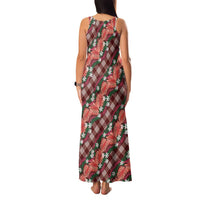Polynesian Monstera Tiare Floral Family Matching Tank Maxi Dress and Hawaiian Shirt Burgundy Tropical Plaid LT01 - Polynesian Pride