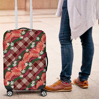 Polynesian Monstera Tiare Floral Luggage Cover Burgundy Tropical Plaid - Polynesian Pride