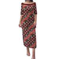 Polynesian Monstera Tiare Floral Puletasi Burgundy Tropical Plaid - Polynesian Pride