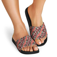 Polynesian Monstera Tiare Floral Slide Sandals Burgundy Tropical Plaid LT01 - Polynesian Pride