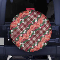 Polynesian Monstera Tiare Floral Spare Tire Cover Burgundy Tropical Plaid LT01 No hole Red - Polynesian Pride