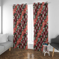 Polynesian Monstera Tiare Floral Window Curtain Burgundy Tropical Plaid - Polynesian Pride