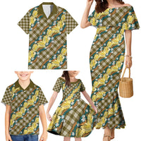 Polynesian Monstera Tiare Floral Family Matching Mermaid Dress and Hawaiian Shirt Yellow Tropical Plaid LT01 - Polynesian Pride