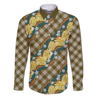Polynesian Monstera Tiare Floral Family Matching Off Shoulder Short Dress and Hawaiian Shirt Yellow Tropical Plaid LT01 Dad's Shirt - Long Sleeve Yellow - Polynesian Pride