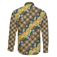 Polynesian Monstera Tiare Floral Family Matching Short Sleeve Bodycon Dress and Hawaiian Shirt Yellow Tropical Plaid LT01 - Polynesian Pride