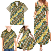 Polynesian Monstera Tiare Floral Family Matching Summer Maxi Dress and Hawaiian Shirt Yellow Tropical Plaid LT01 - Polynesian Pride