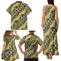 Polynesian Monstera Tiare Floral Family Matching Tank Maxi Dress and Hawaiian Shirt Yellow Tropical Plaid LT01 - Polynesian Pride