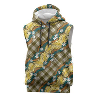 Polynesian Monstera Tiare Floral Sleeveless Hoodie Yellow Tropical Plaid LT01 Yellow - Polynesian Pride