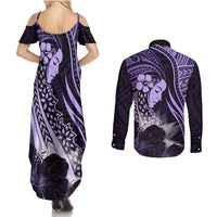Polynesian Women Day 2024 Couples Matching Summer Maxi Dress and Long Sleeve Button Shirt Hibiscus Girl Tribal LT01 - Polynesian Pride